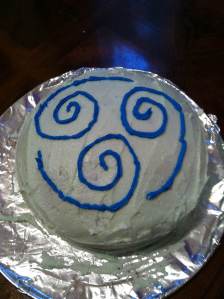 Air nation cake. This was one of my first attempts at baking, about two years ago. I could do a better job of it now, but since I mentioned the importance of Avatar to my relationship's origins, it seemed appropriate. This was the cake I made my husband for his first birthday we celebrated together. 
